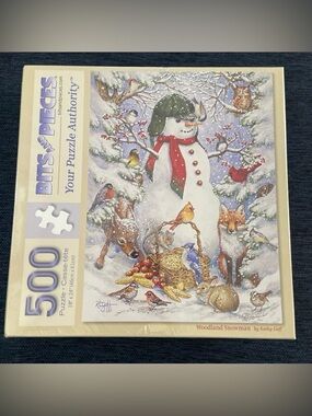 Bits And Pieces 500  Large Piece Puzzle " Woodland Snowman " SEALED